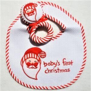 Baby's 1st Christmas Embroidered Cloth Santa Claus Baby Bib & Soft Rattle Set